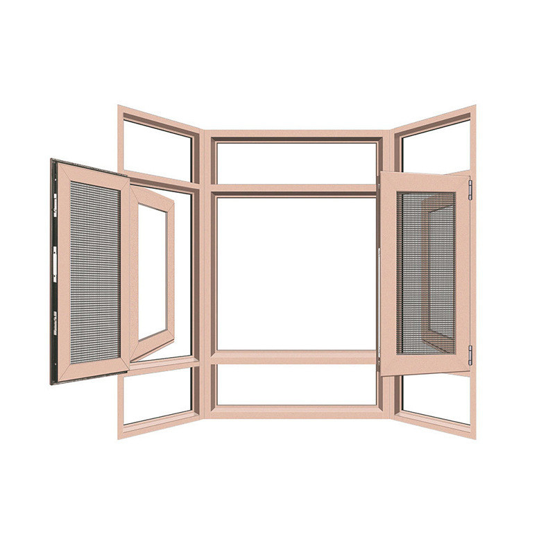 Vitres trempées Aluminium Champagne Couleur Aluminium Casement Fenêtres avec écran pliable