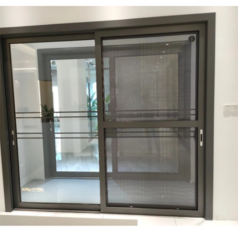 Porte coulissante double en verre en aluminium à cadre étroit avec méthode d'ouverture par traction en roulement