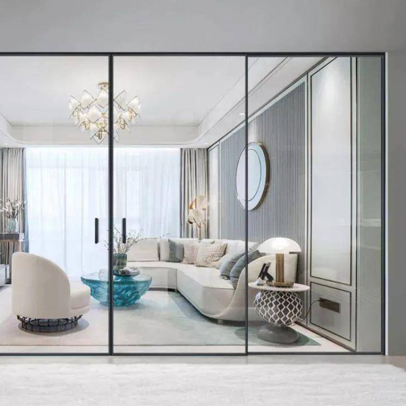 Porte coulissante en aluminium à cadre ultra étroit avec coefficient d'isolation thermique K ≤ 2.1