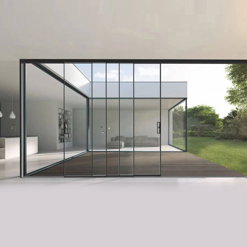 Porte coulissante en aluminium à cadre ultra étroit avec coefficient d'isolation thermique K ≤ 2.1
