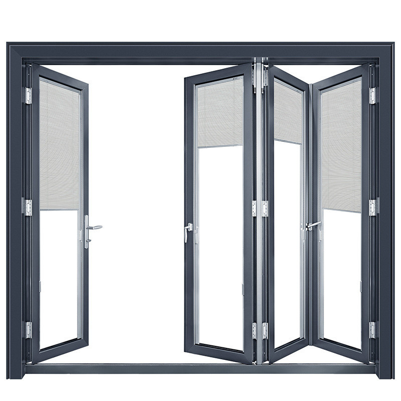 Portes bi-pliantes en aluminium imperméables à l'eau pour bâtiments avec un coefficient d'isolation thermique ≤ 2,1