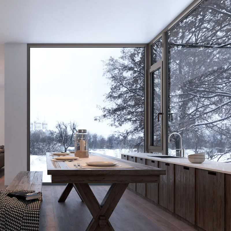 Type de rideau suspendu Villa Casement fenêtres avec 70 mm large cadre en aluminium et verre français