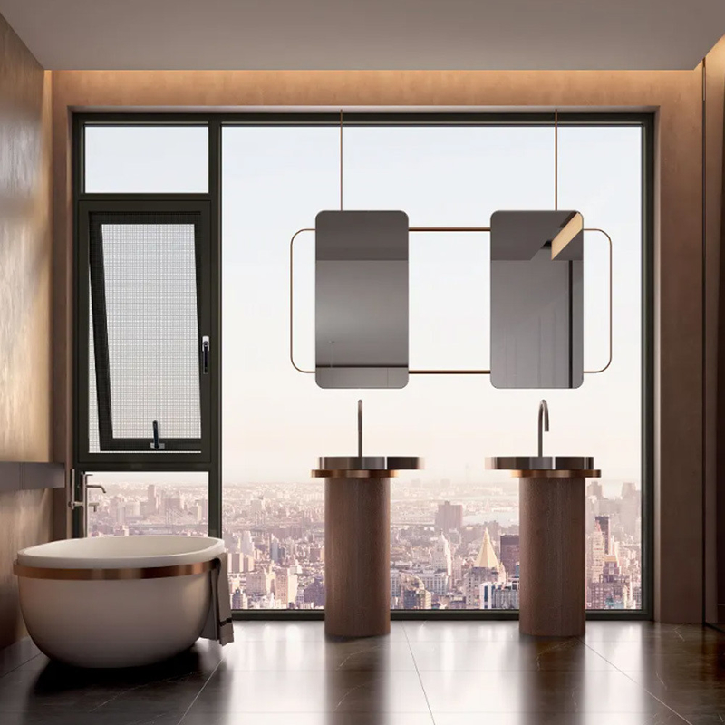 Type de rideau suspendu Villa Casement fenêtres avec 70 mm large cadre en aluminium et verre français