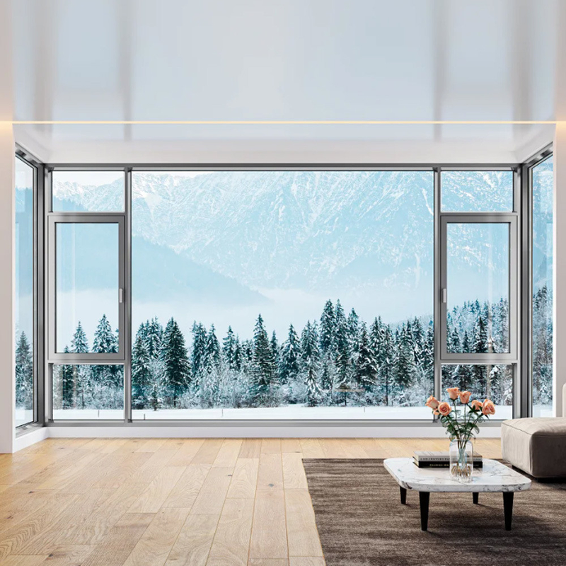 Type de rideau suspendu Villa Casement fenêtres avec 70 mm large cadre en aluminium et verre français