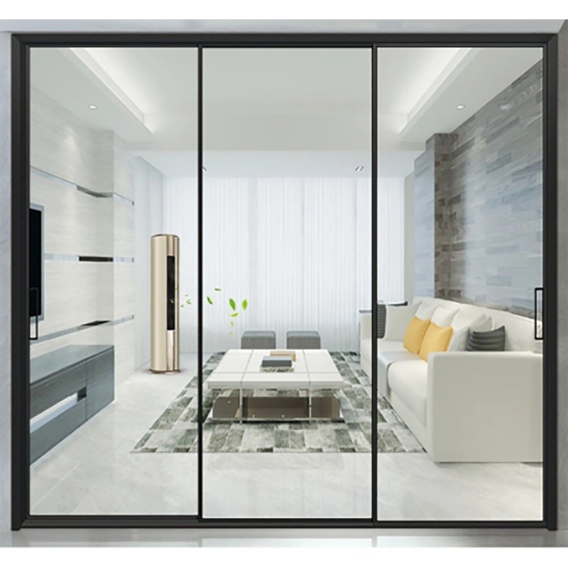 Porte coulissante en aluminium extérieure avec vue en verre et largeur de cadre de fenêtre de 70 mm