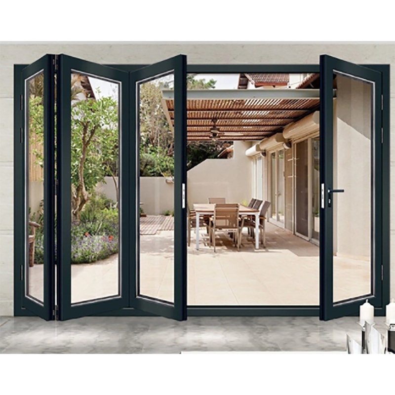 Portes résidentielles bi-pliantes cadre en aluminium avec option de verre triplex et largeur de 70 mm