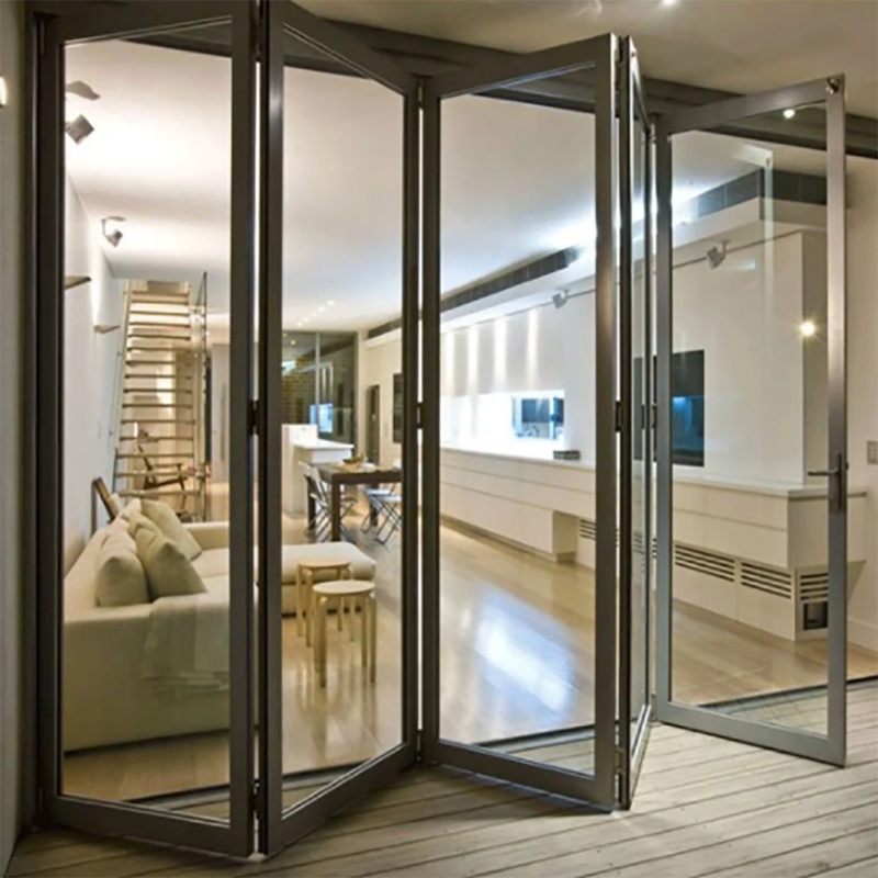 Portes résidentielles bi-pliantes cadre en aluminium avec option de verre triplex et largeur de 70 mm