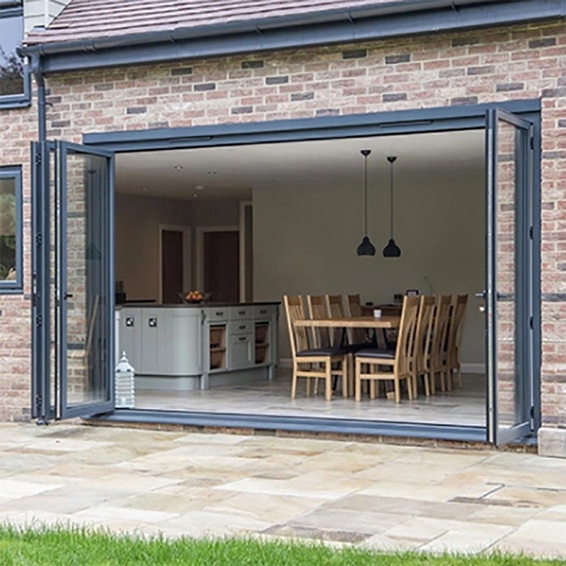 Portes résidentielles bi-pliantes cadre en aluminium avec option de verre triplex et largeur de 70 mm