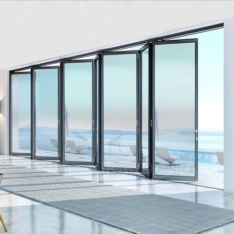 1Épaisseur de mur.4 mm Porte d'accordéon de patio en verre en aluminium pour une solution de sécurité moderne