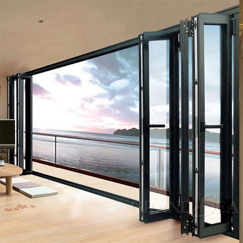 1Épaisseur de mur.4 mm Porte d'accordéon de patio en verre en aluminium pour une solution de sécurité moderne