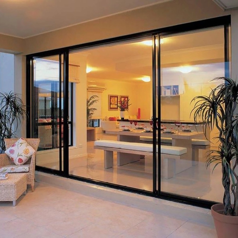 Porte coulissante en aluminium avec double vitrage panoramique avancé et conception de faisceau caché