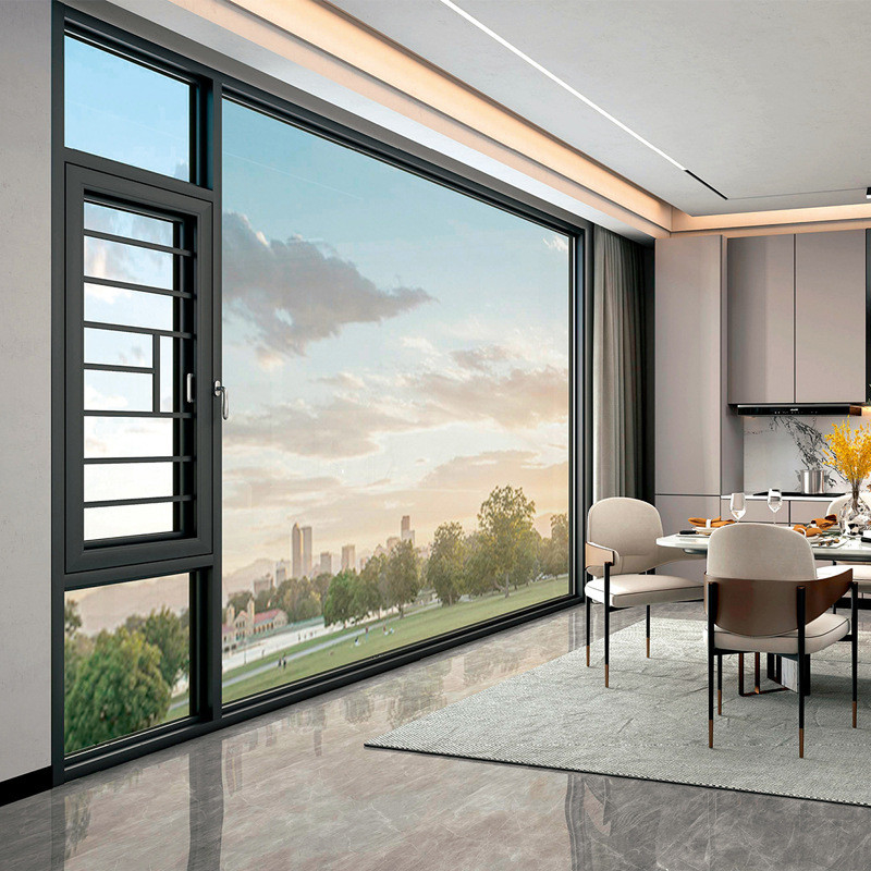 Niveau 8 étanchéité à l'air fenêtres en alliage d'aluminium noir pour un design moderne personnalisé
