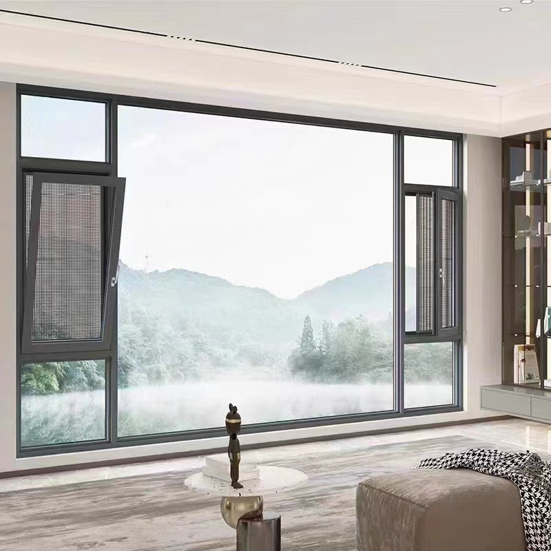 Niveau 8 étanchéité à l'air fenêtres en alliage d'aluminium noir pour un design moderne personnalisé