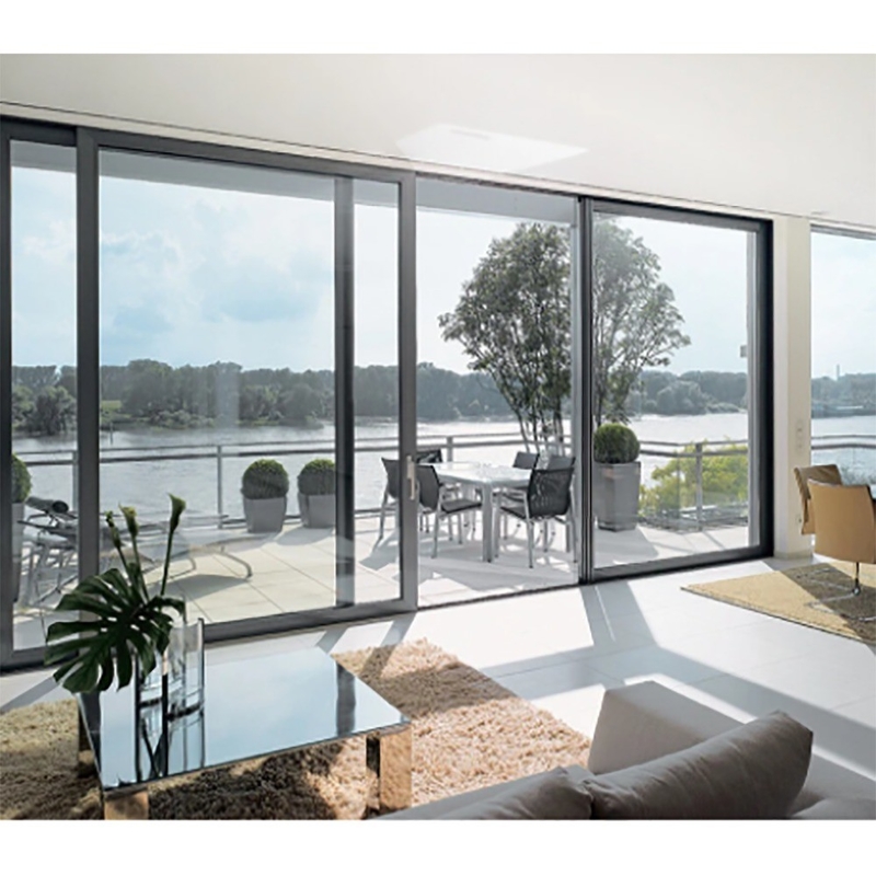 Porte coulissante à double vitrage large cadre et style de conception minimaliste avec alliage d'aluminium