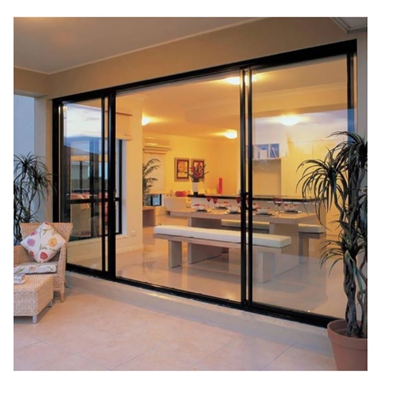 Porte coulissante à double vitrage large cadre et style de conception minimaliste avec alliage d'aluminium
