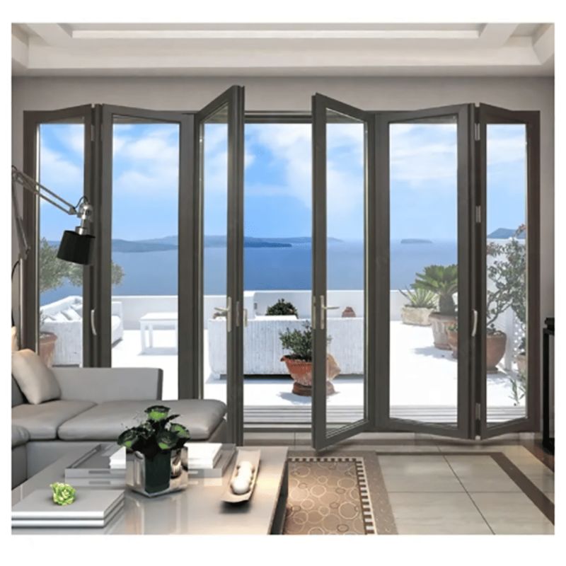 Porte en verre pliable en aluminium à rupture thermique haute performance à double vitrage pour espaces extérieurs