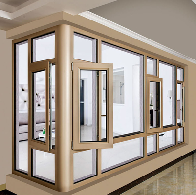Vitres trempées Aluminium Champagne Couleur Aluminium Casement Fenêtres avec écran pliable