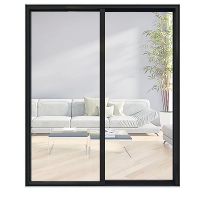 Porte coulissante double en verre en aluminium à cadre étroit avec méthode d'ouverture par traction en roulement